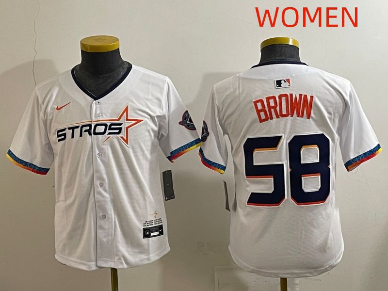 Women Houston Astros #58 Brown White Fourth generation Joint Name 2025 Nike MLB Jersey style 4->women mlb jersey->Women Jersey